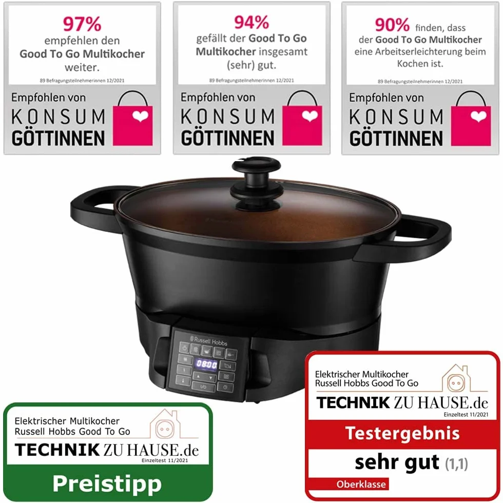 Russell Hobbs Mijoteur Electrique [8 en 1 Polyvalent] Good to Go (Rôtir, Cuisson lente, à vapeur, sous vide, ébullition, mijoter, cuiseur de riz, 6,5L, Economie d'énergie, Commande amovible) 28270-56