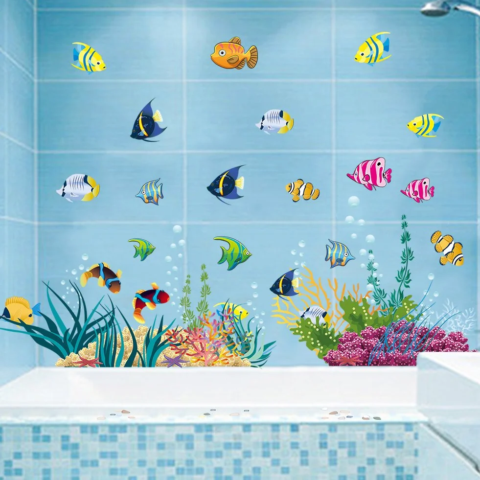 Autocollant mural enfants océan MONDE SOUSMARIN 130x42 cm Déco murale salle de bain imperméable