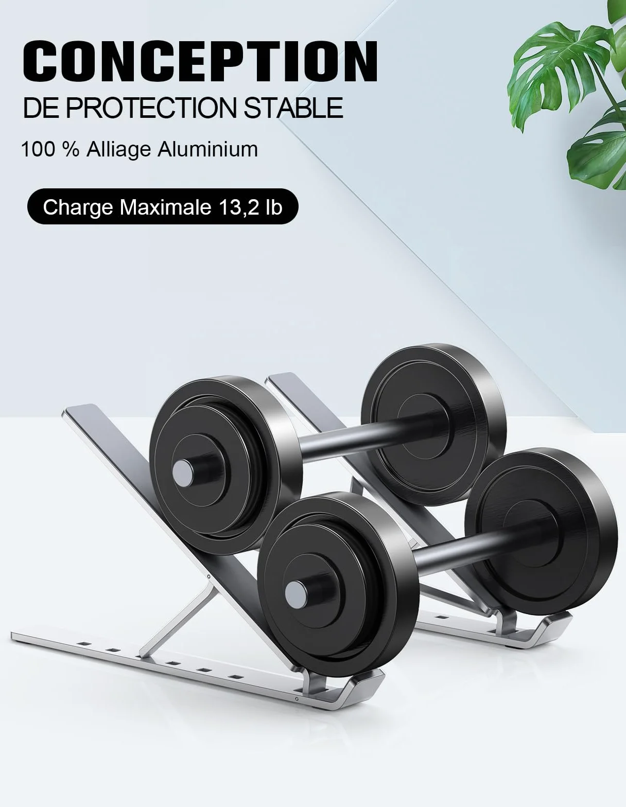 Support Ordinateur Portable Réglable 5 Niveaux, Refroidisseur Aluminium Ventilé pour MacBook Lenovo 10"-15.6"