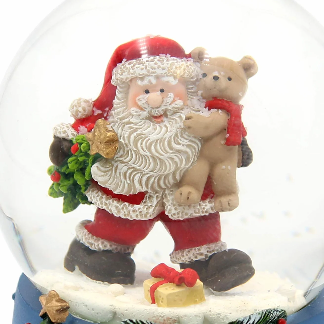 Dekohelden24 - Boule à Neige - Père Noël avec Ours - sur Socle Bleu avec Paysage d'hiver de Noël - Dimensions de la Boule (H x l) : Environ 9 x 7 cm - Diamètre : 6,5 cm 501865 - Sac