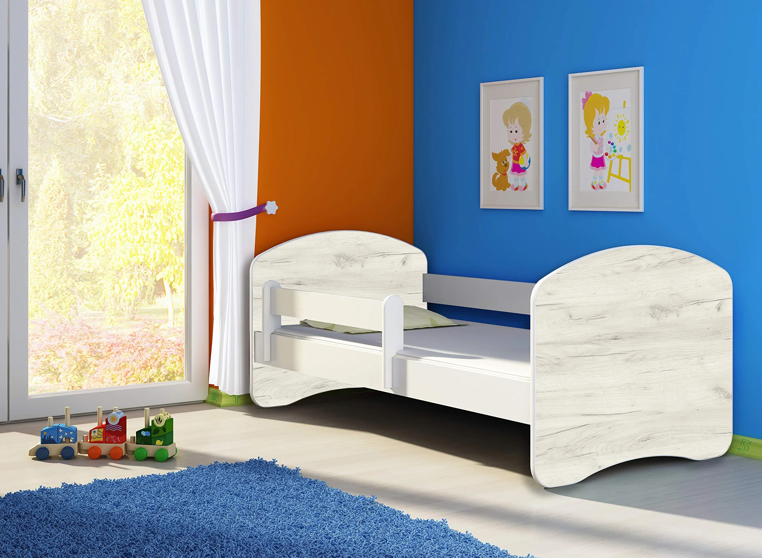 ACMA Lit Enfant Junior Sommier à Lattes Matelas sommier Gratuite Blanc Meubles pour Enfants II (160x80 cm, Blanc - Chêne Blanc)