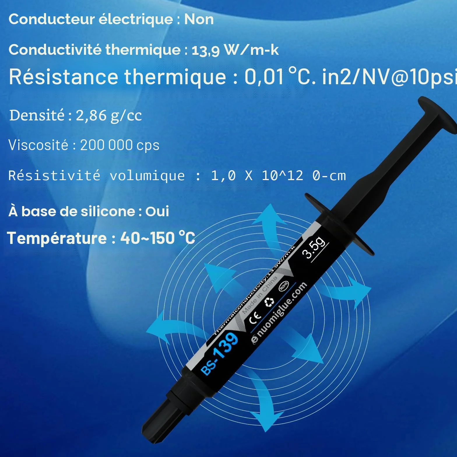 Pâte Thermique 3.5g pour CPU, Dissipateur Thermique, Haute Performance à Base de Carbone