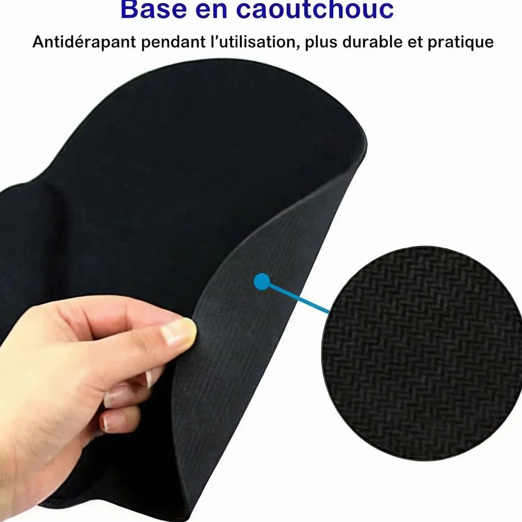 Tapis de Souris Ergonomique avec Repose-Poignet Mousse à Mémoire, Antidérapant, Lavable, Noir