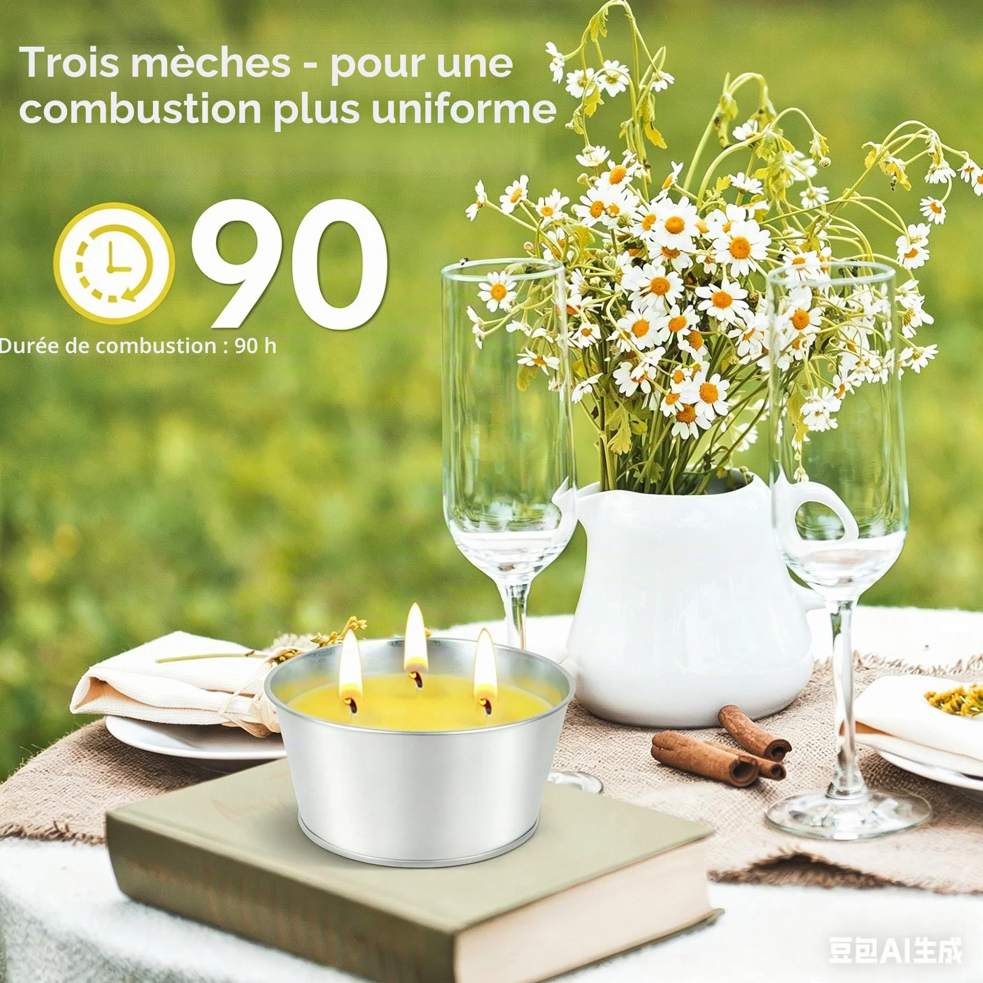 Bougies à la Citronnelle Lot de 2 x 15oz 3 mèches cire de soja naturelle