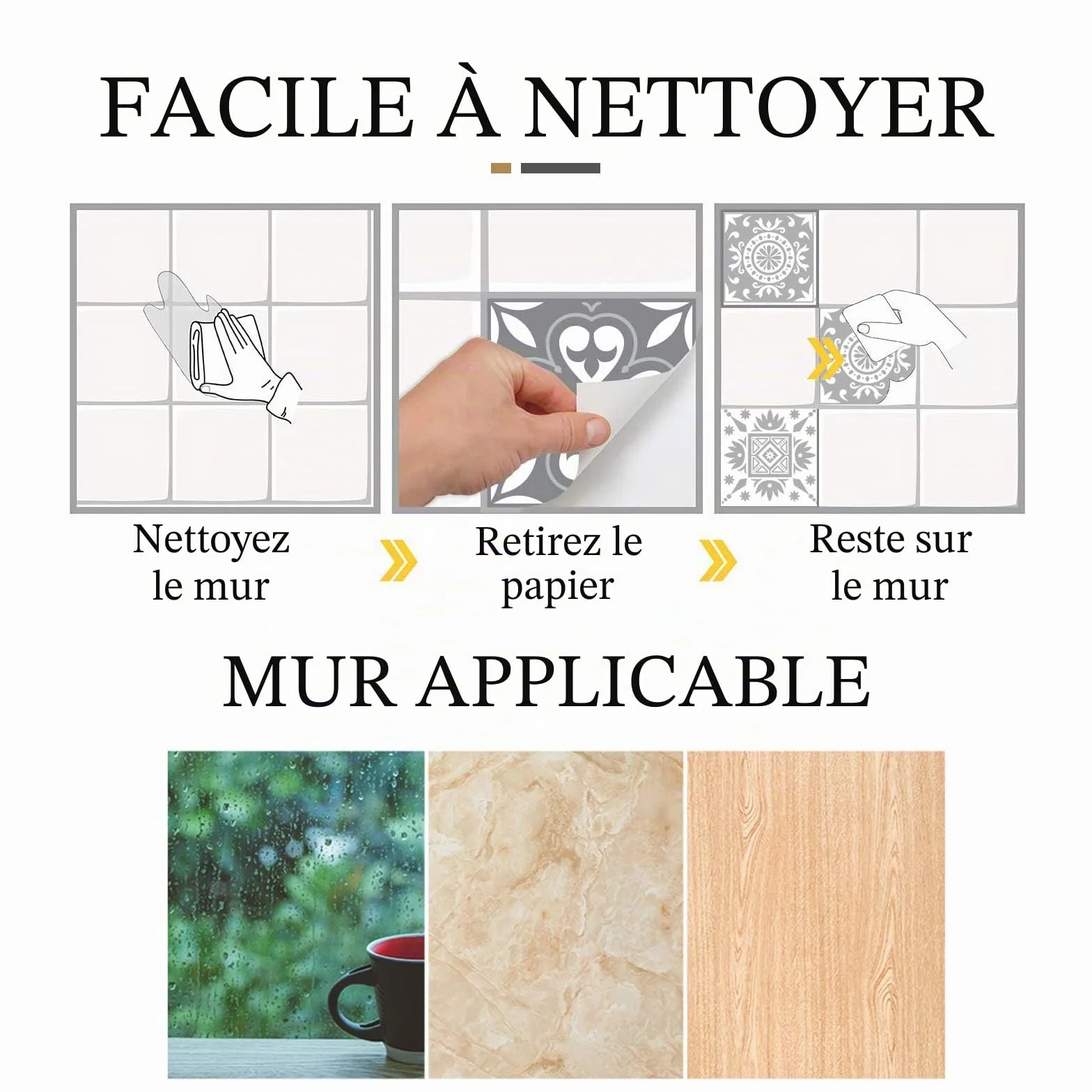 Andiker 20 feuilles mural stickers carrelage 15cm x 15cm imperméables autocollants carreaux cuisine salle de bain
