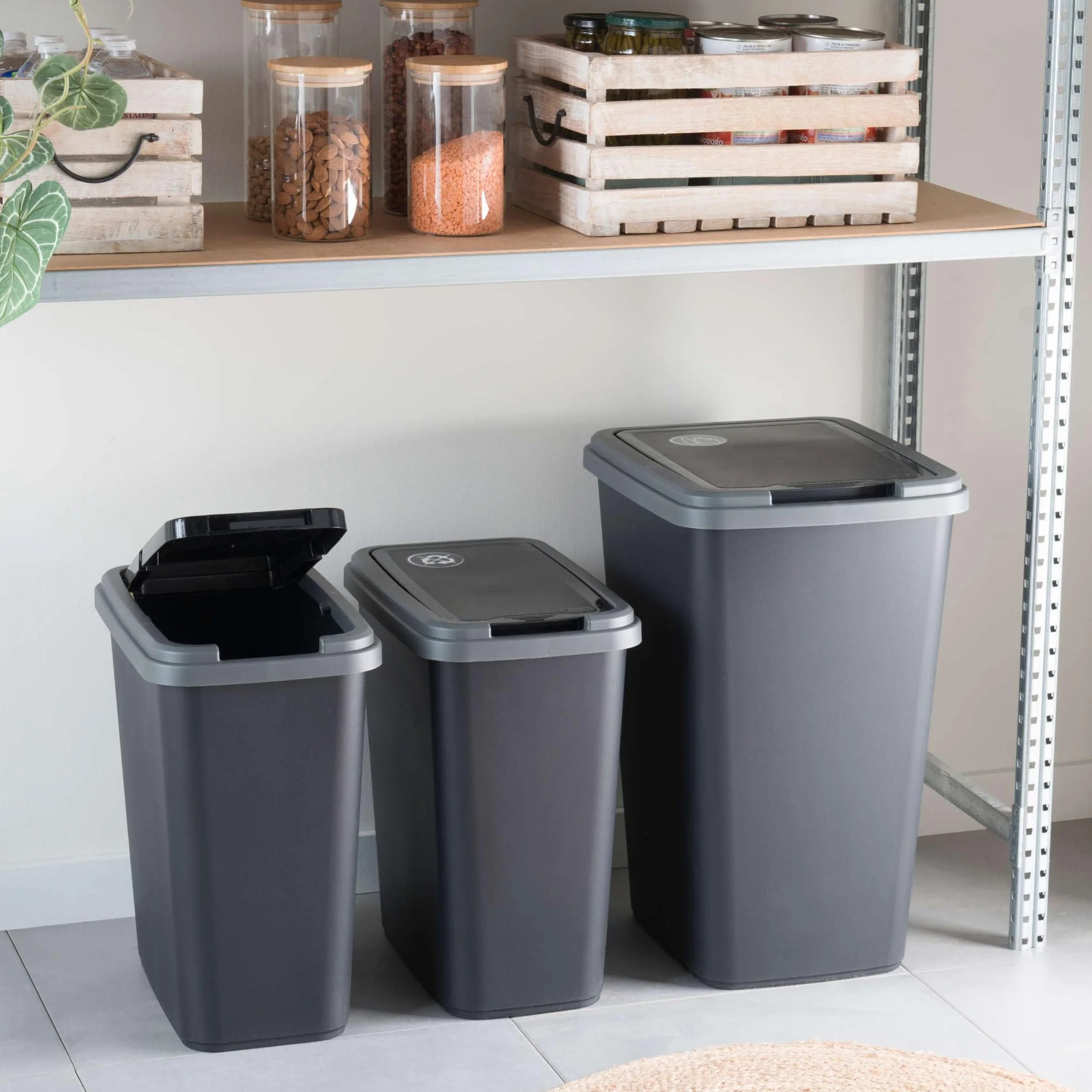 SUNDIS poubelle de tri sélectif 50 L rectangulaire en plastique recyclé couvercle à bascule ou fixe