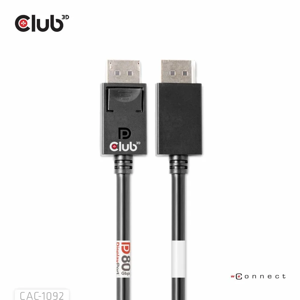 Club3D CAC-1092 DisplayPort™ 2.1 dwukierunkowy kabel VESA DP80 certyfikowany 4K240Hz, 8K60Hz lub 10K60Hz M/M 1,6 m