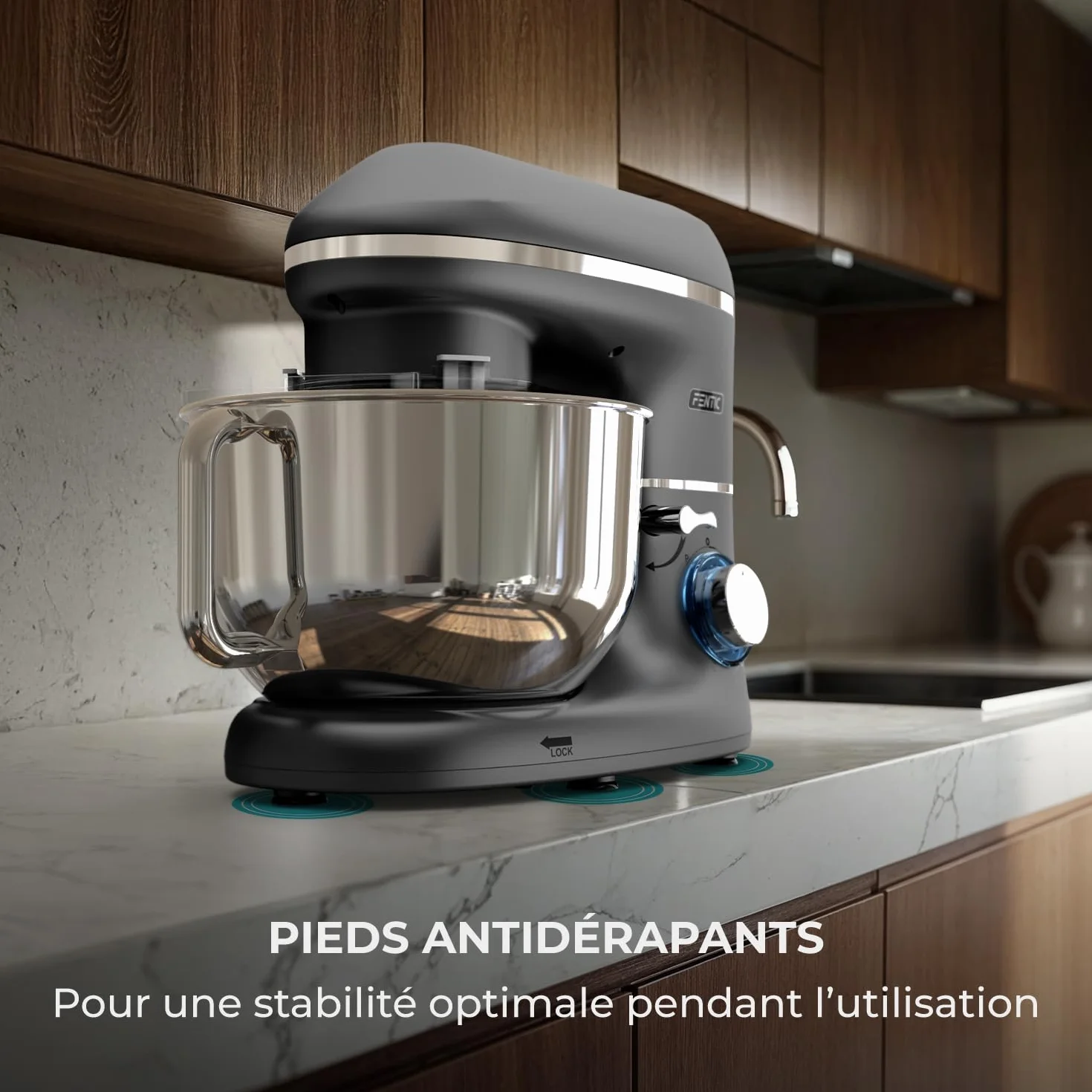 Robot Pâtissier – 2000W – Bol mélangeur en acier inoxydable (6,2L) – Avec fouet, Crochet pétrisseur et Batteur plat – Incl. et accessoires supplémentaires (Anthracite)