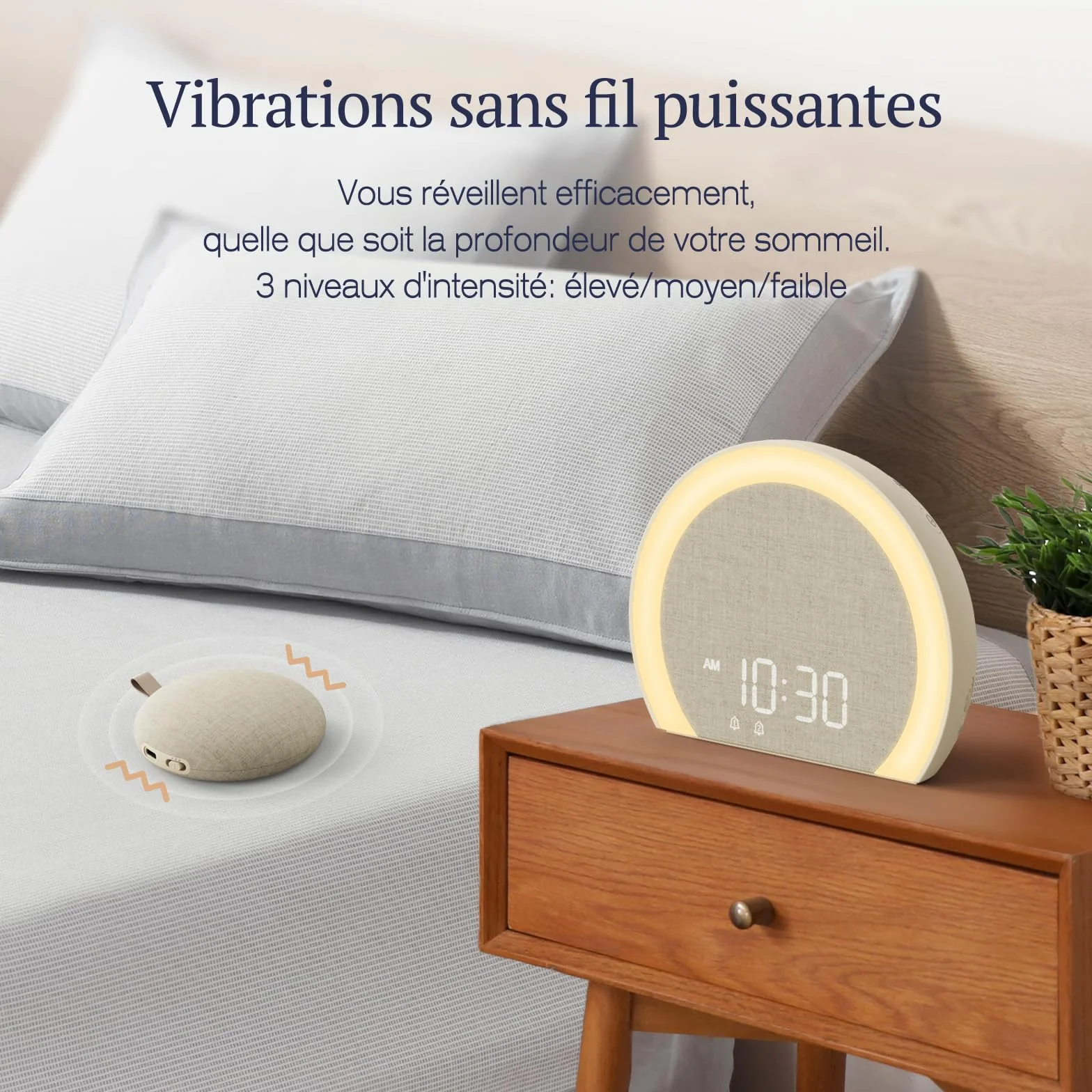 ANJANK Réveil lumineux avec Vibrations Puissantes Double Alarme 115 dB USB-C pour Sourds Enfants Adultes