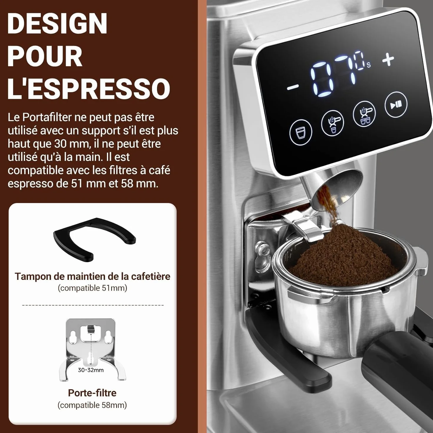 AMZCHEF Moulin à Café Électrique avec 48 Réglages de Mouture, Système Antistatique, Écran Tactile LCD, Réservoir à Grains 300 g, Meule Conique en Acier Inoxydable, pour Expresso et Café Filtre