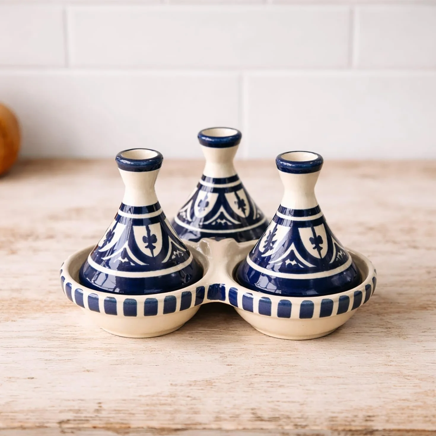 Mini Tajine Triple Porte Épices en Céramique Terre cuite Marocaine de Safi - Élégance Artisanale 3012250805 Tunisie Turquie Ethnique Modno