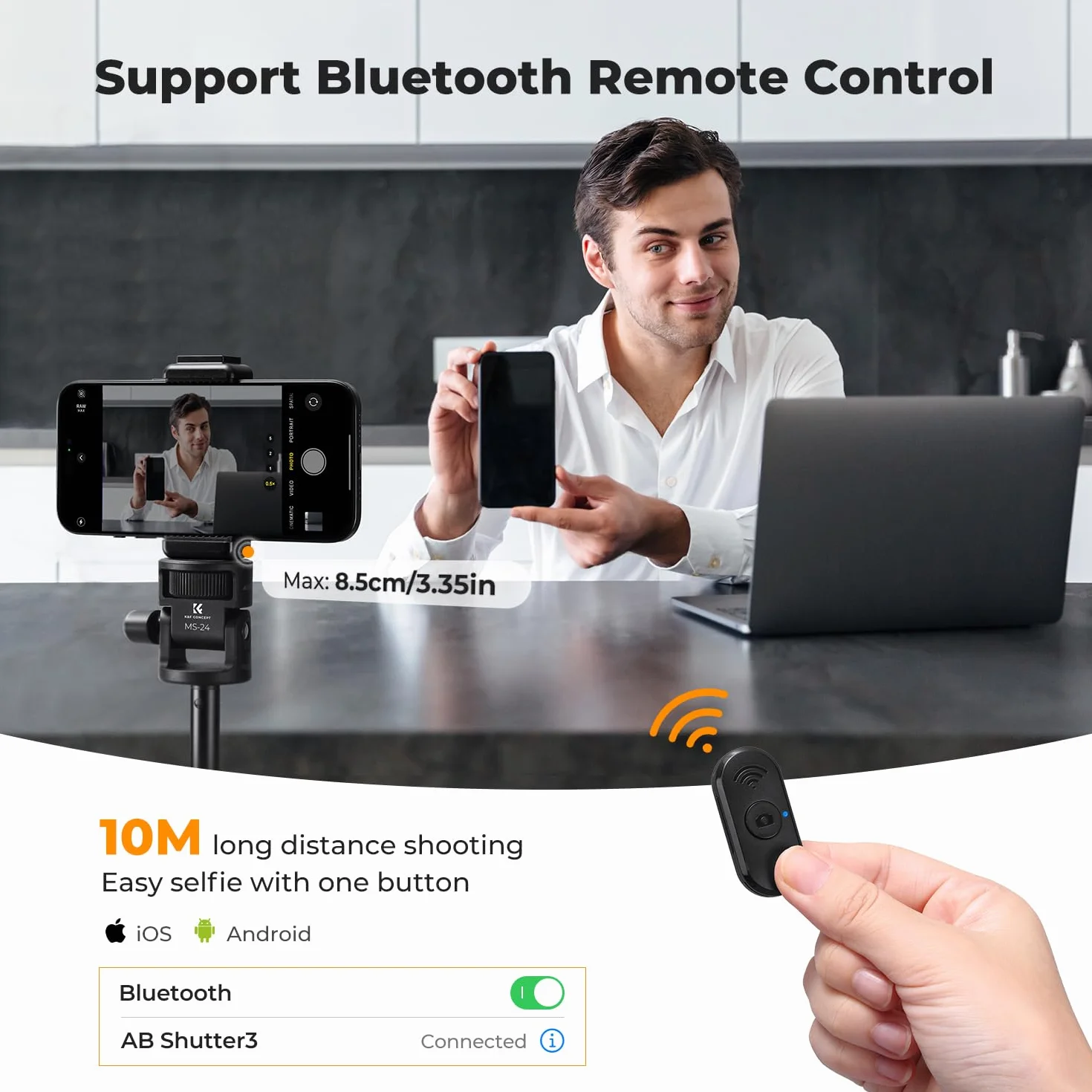 K&F CONCEPT Statyw do smartfonów i aparatów, Selfie Stick 175cm MS24, Selfie Stick z pilotem Bluetooth i klipsem na telefon, adapter GoPro/DJI Action/ Insta360, Streaming e Vlogging