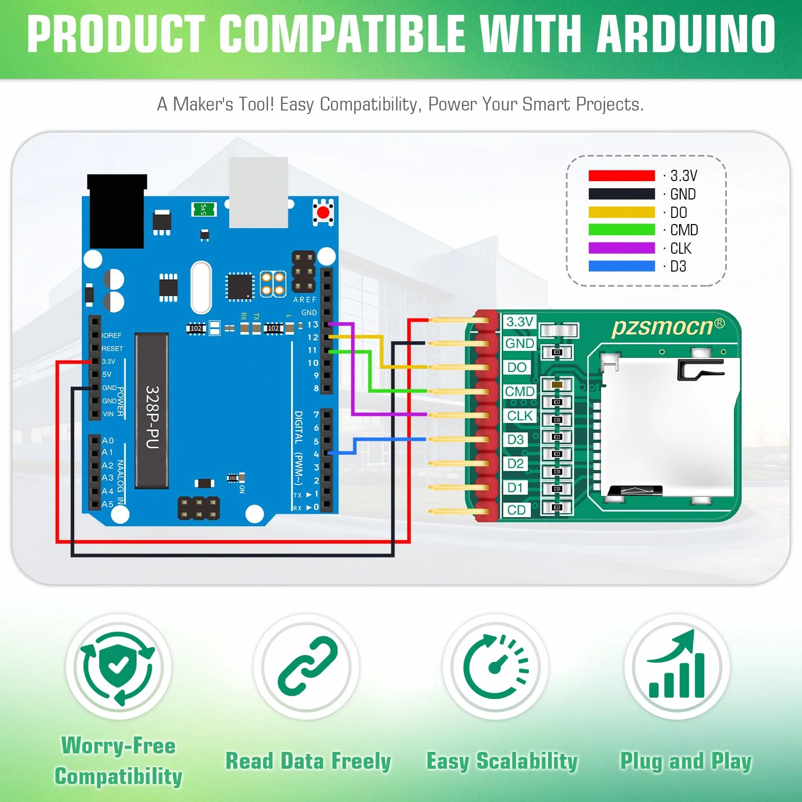 Module De Prise pour Lecteur De Mémoire Micro-SD/TF (2 pièces) Compatible avec Raspberry Pi Et Arduino Board