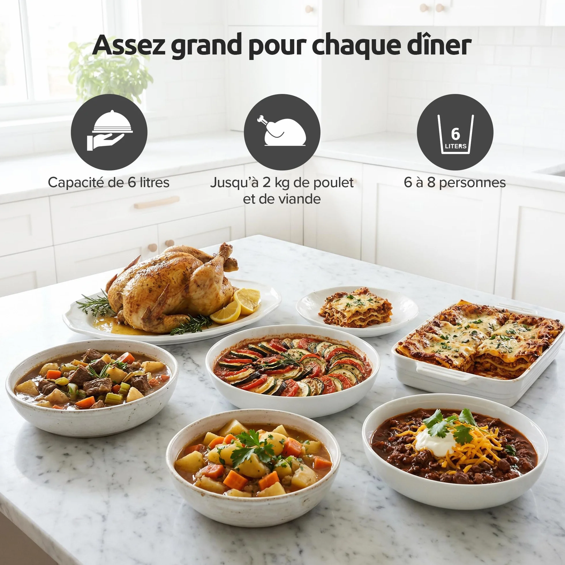 Olvy Mijoteuse numérique 6 l avec minuterie, écran tactile, fonction de maintien au chaud, fonction décongélation, minuterie 24 h, 3 niveaux, famille Meal Prep