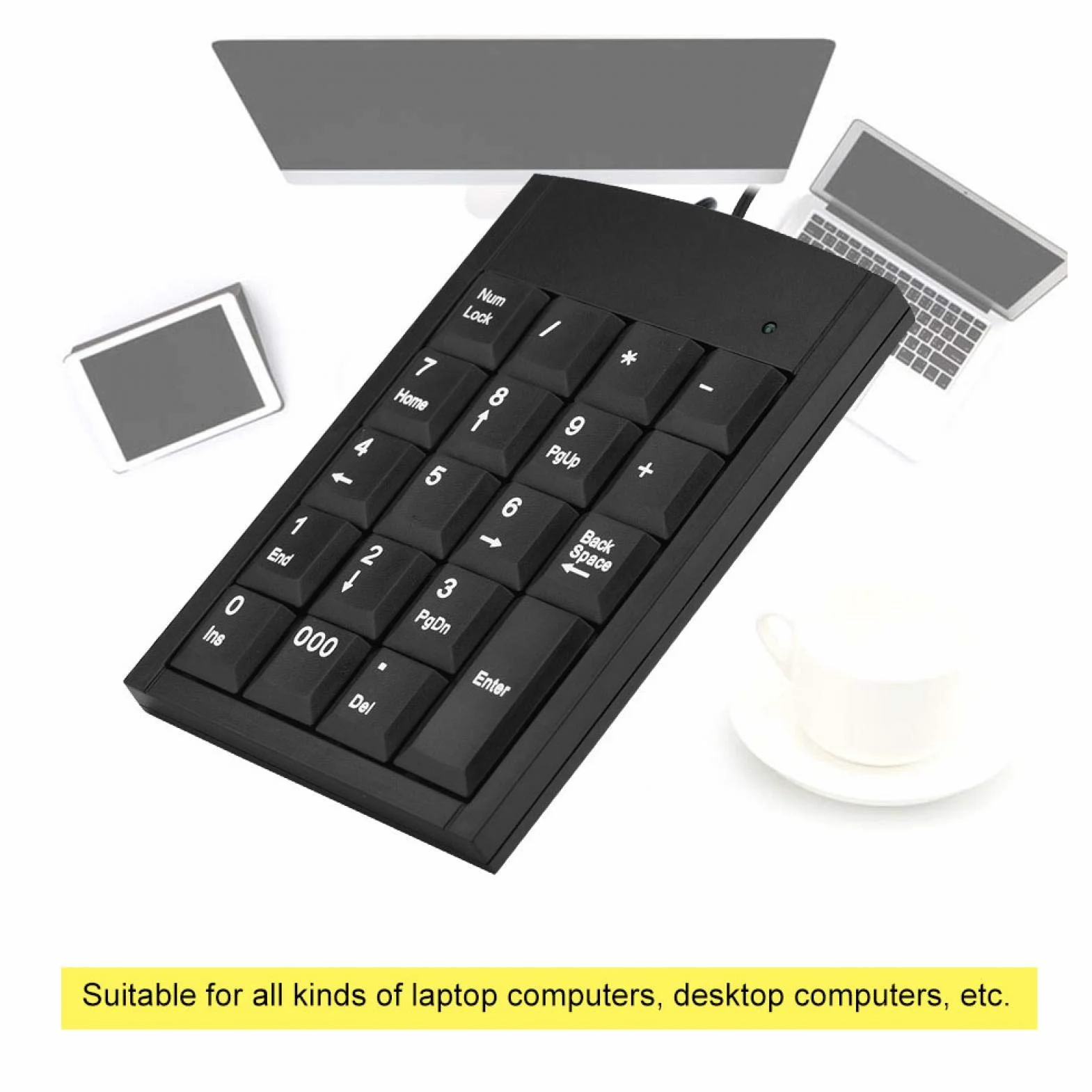 Wodoodporne Klawiatury Numeryczne USB, Klawiatura Numeryczna 19 Mini Klawiatura USB Obsługuje Każdy System Dla Laptopa, Komputera, Komputera Stacjonarnego, Notebooka, Laptop, Czarnego
