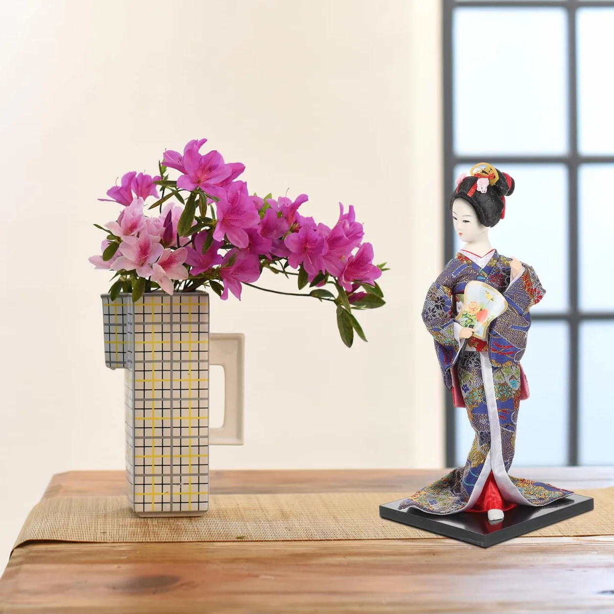 Veemoon Poupée Japonaise en Porcelaine 30 Cm Peinte à La Main Décoration Intérieure Traditionnelle