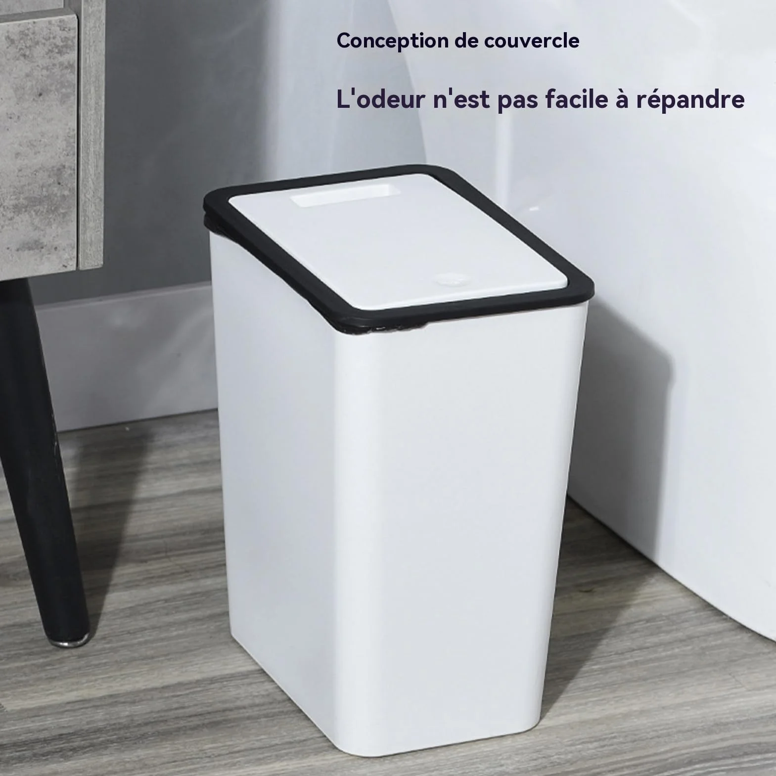 Poubelle de Cuisine 13 L Avec Couvercle Bouton-poussoir Design Peu Encombrant