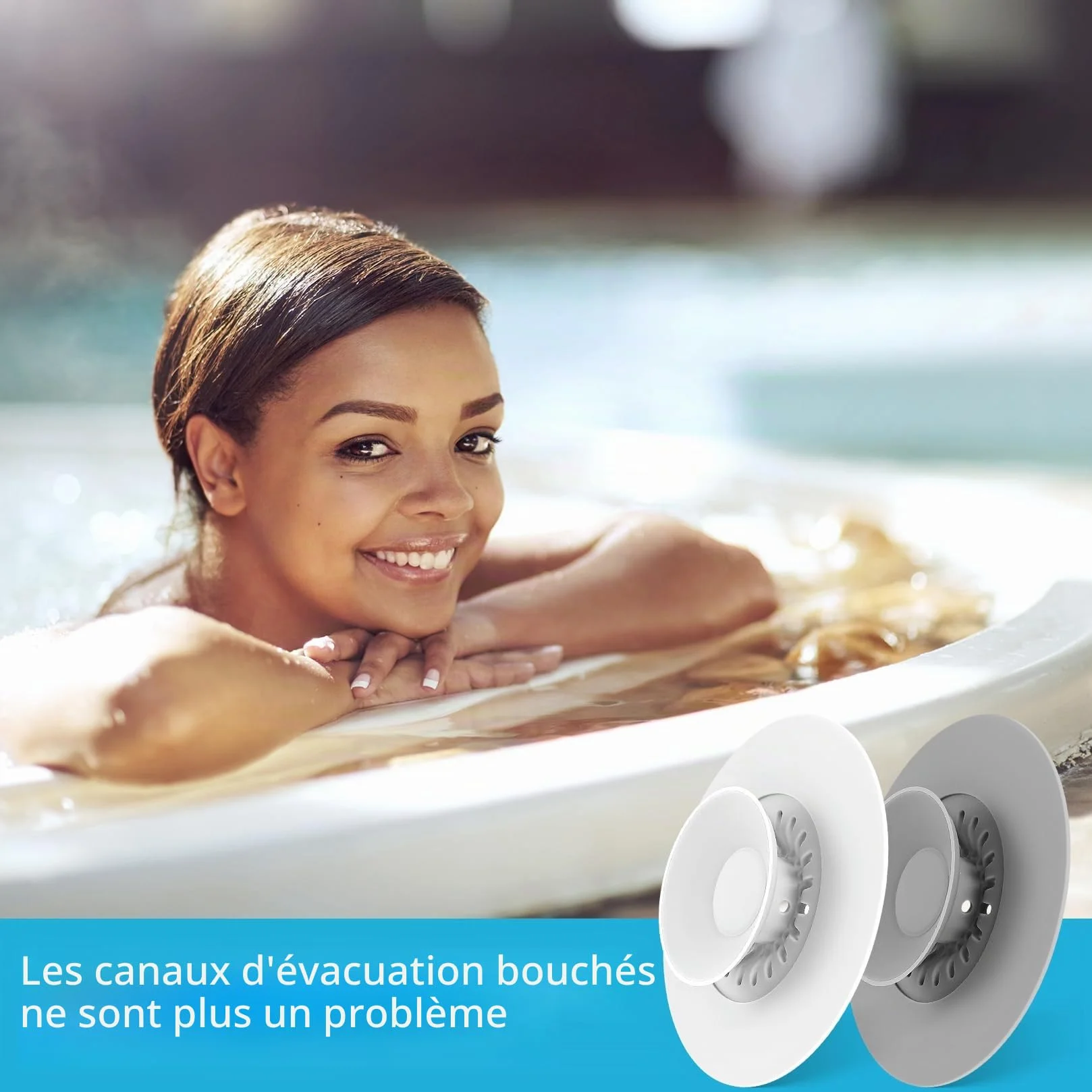 Bouchon Baignoire Silicone 3 Pièces Pliable - Bouchon d'écoulement Universel avec Filtre pour Éviers et Baignoires