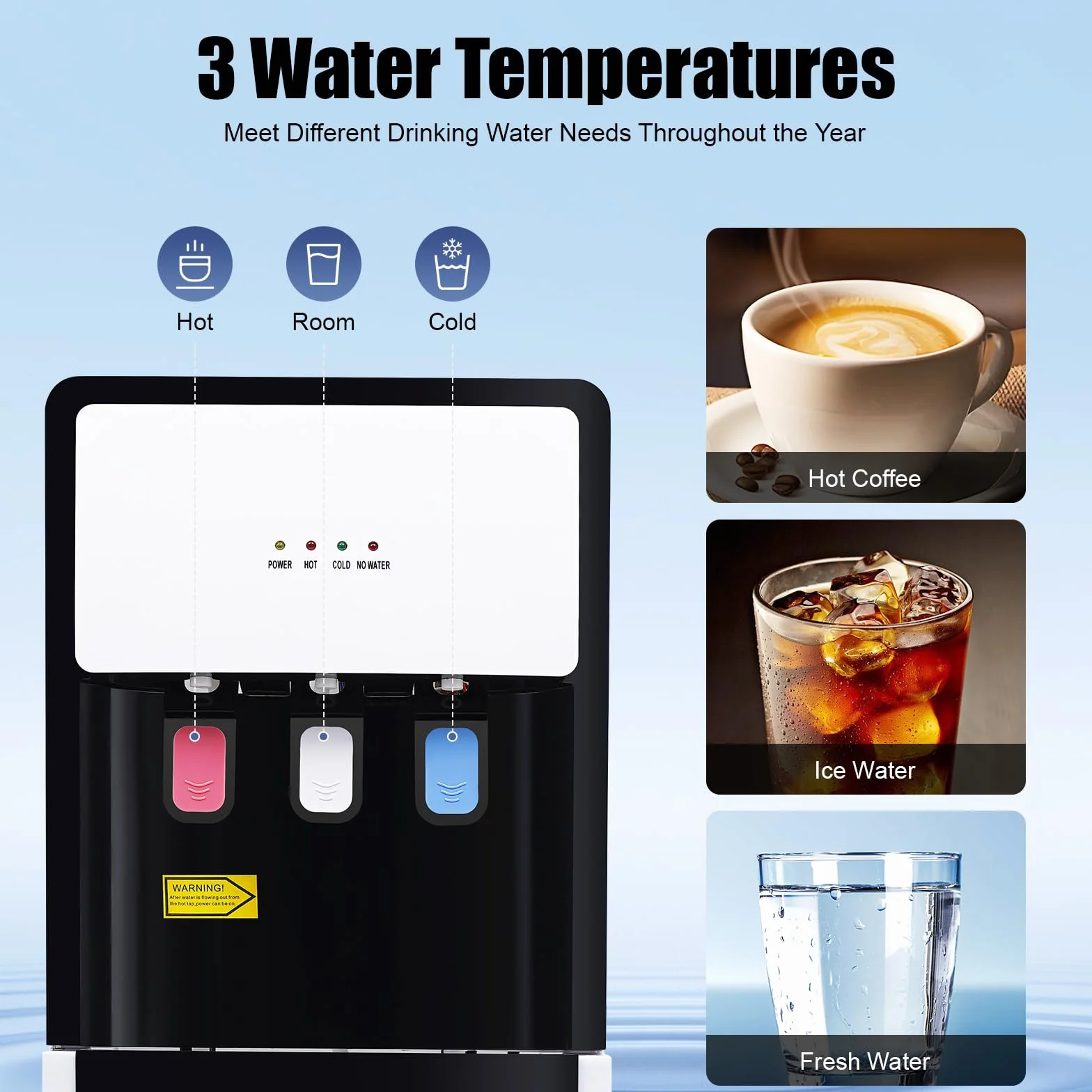 Fontaine à Eau Chaude et Froide, Distributeur d'eau Chargement par Le Bas, sans Soulever, 90W/500W Ultra-Silencieux, Réservoir PP Alimentaire, Idéal pour Bureau, Maison, Crèche - Blanc