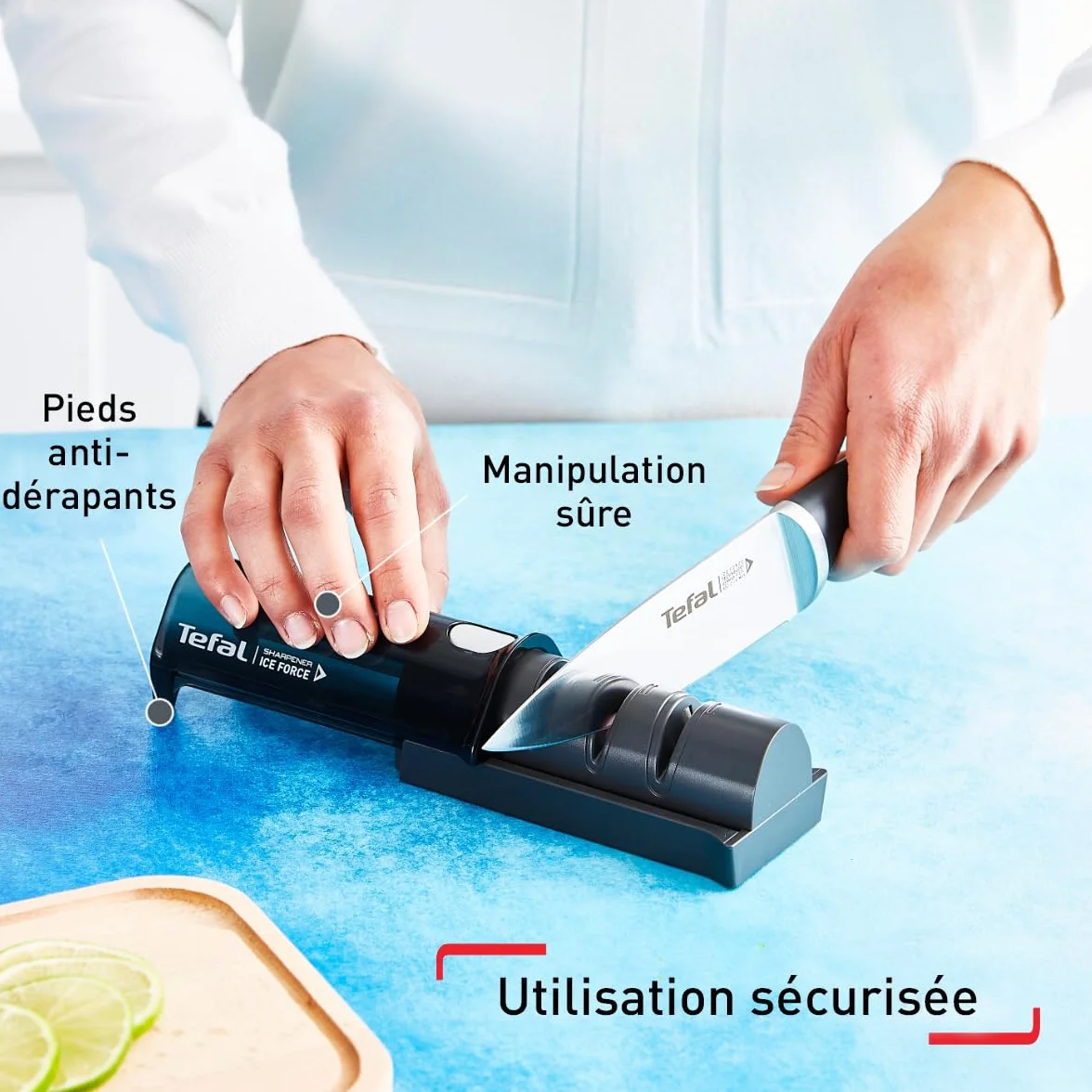 Tefal Aiguiseur de couteaux, Meule japonaise, Affutage en 3 étapes, Noir