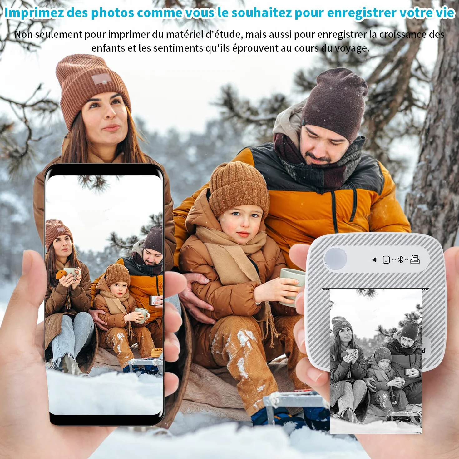 JESWO Mini Imprimante Thermique Bluetooth Portable avec 4 Rouleaux Papier 3 Rouleaux Étiquettes iOS Android