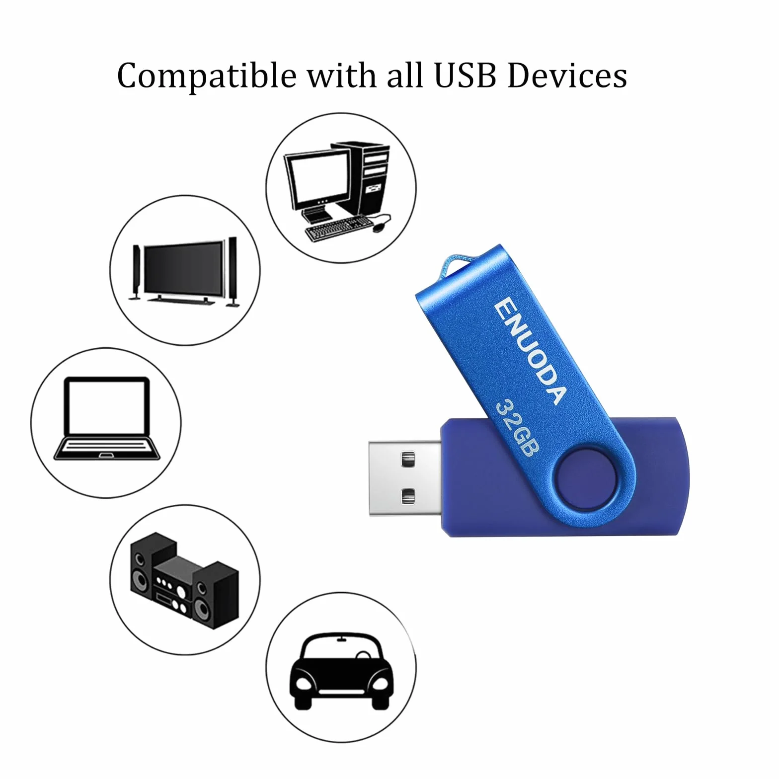ENUODA Clé USB 32 Go USB 2.0 Flash Drive Portable LED Bleu