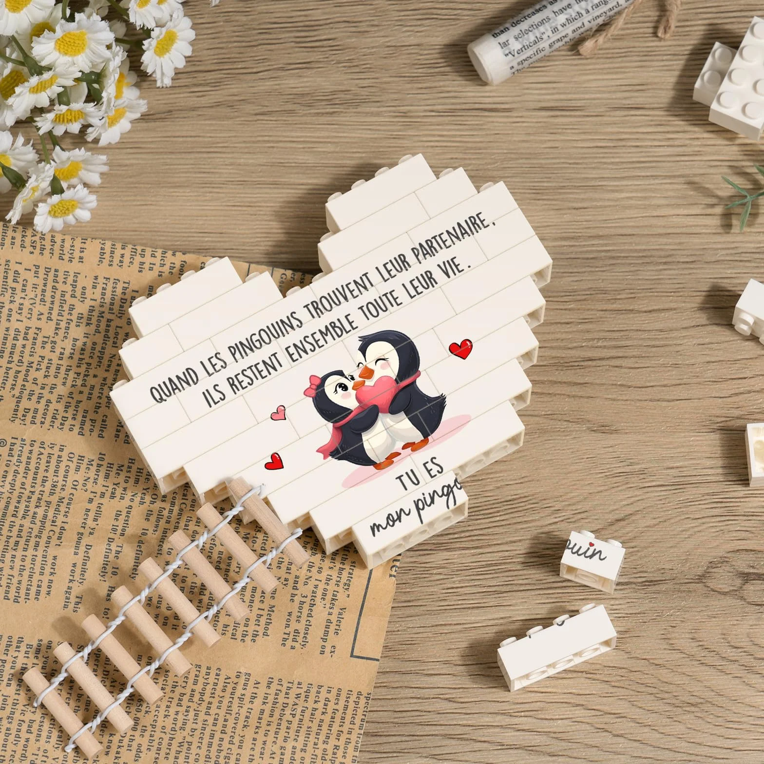 Encoink Cadeau Couple Amoureux Décoration Pingouin en Forme de Cœur Cadeau Anniversaire Mariage Saint Valentin