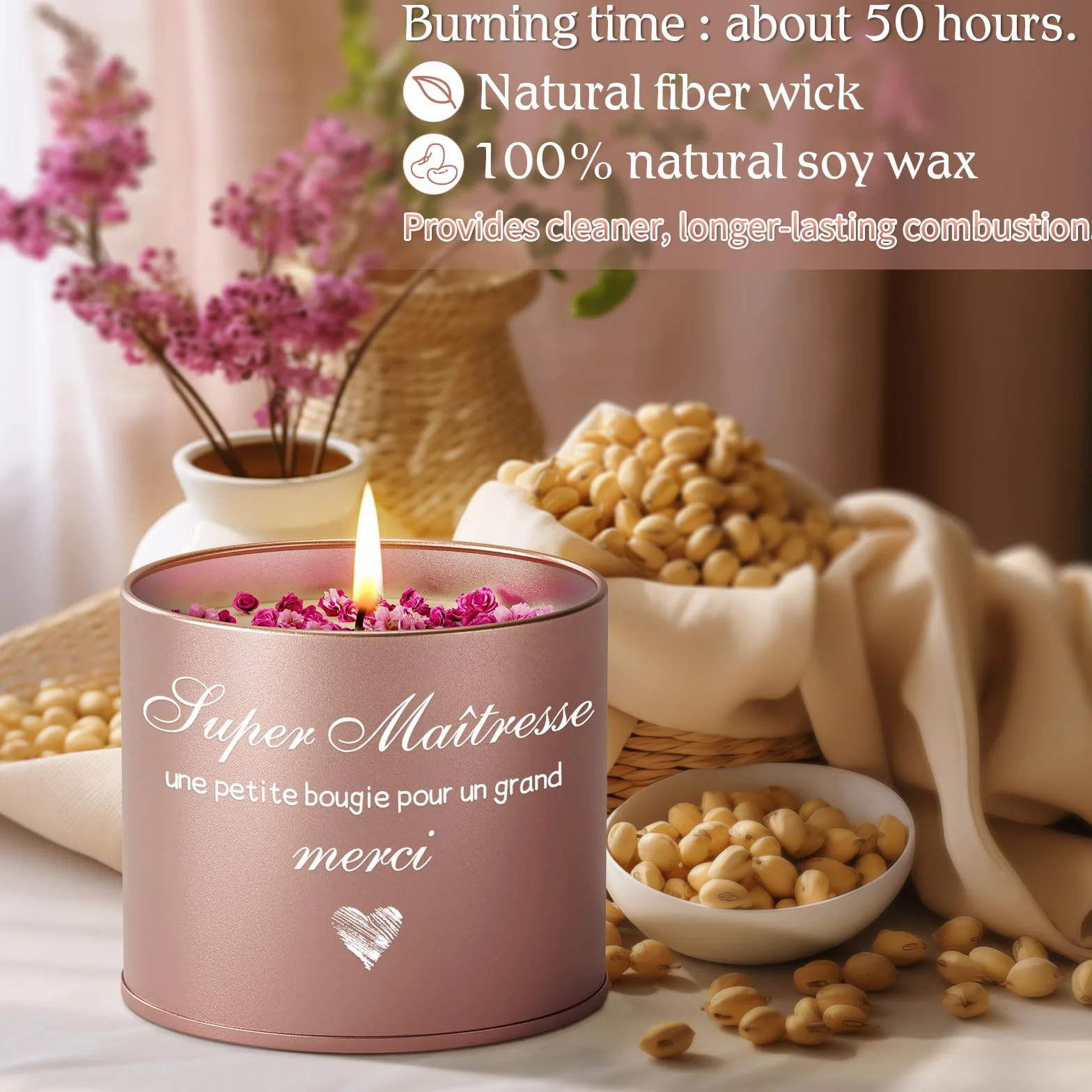 Bougie Parfumée à la Lavande KAAYEE 9oz Cadeau Maitresse D'école 50H Durée Merci Maîtresse
