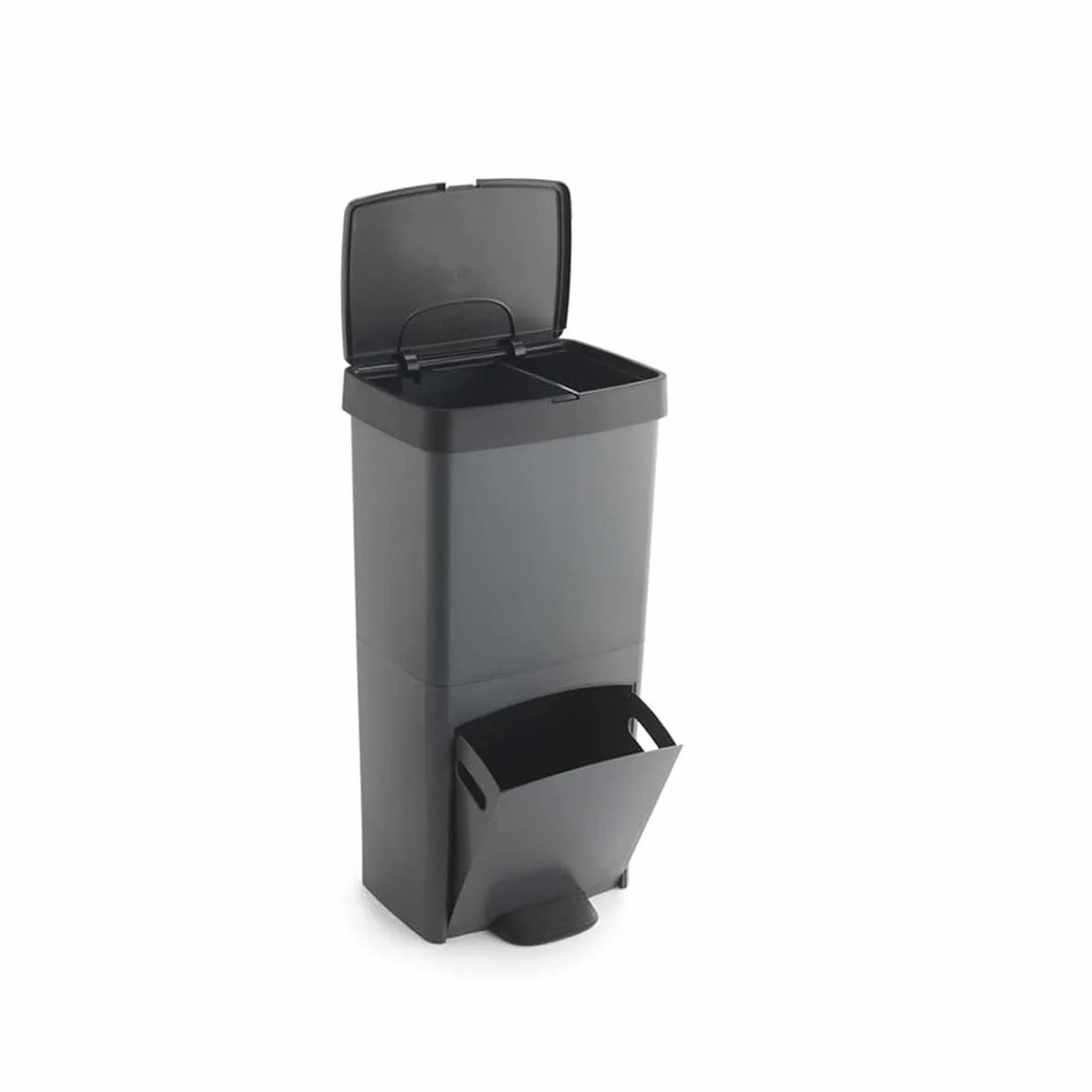 Poubelle de recyclage 70 L avec pédale 3 compartiments Gris anthracite