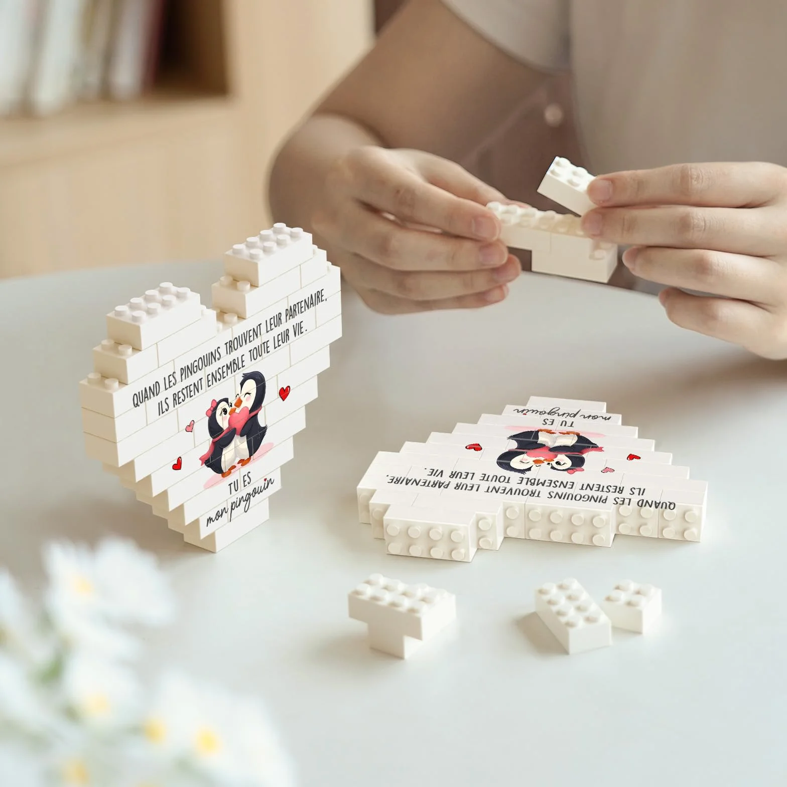 Encoink Cadeau Couple Amoureux Décoration Pingouin en Forme de Cœur Cadeau Anniversaire Mariage Saint Valentin