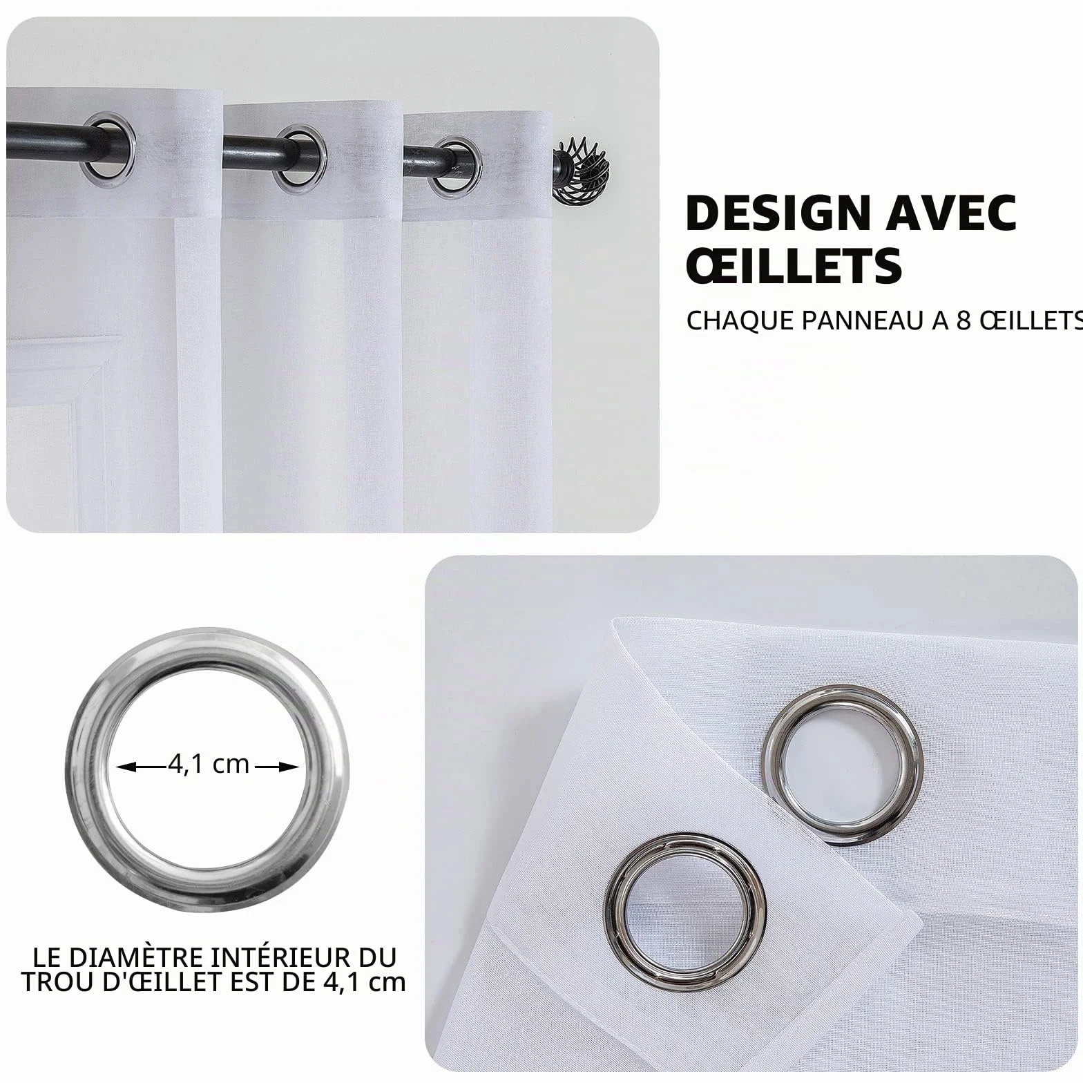 MIULEE Rideaux Voilage Blanc 140x225cm Rideau de Fenêtre à œillets 2 Panneaux