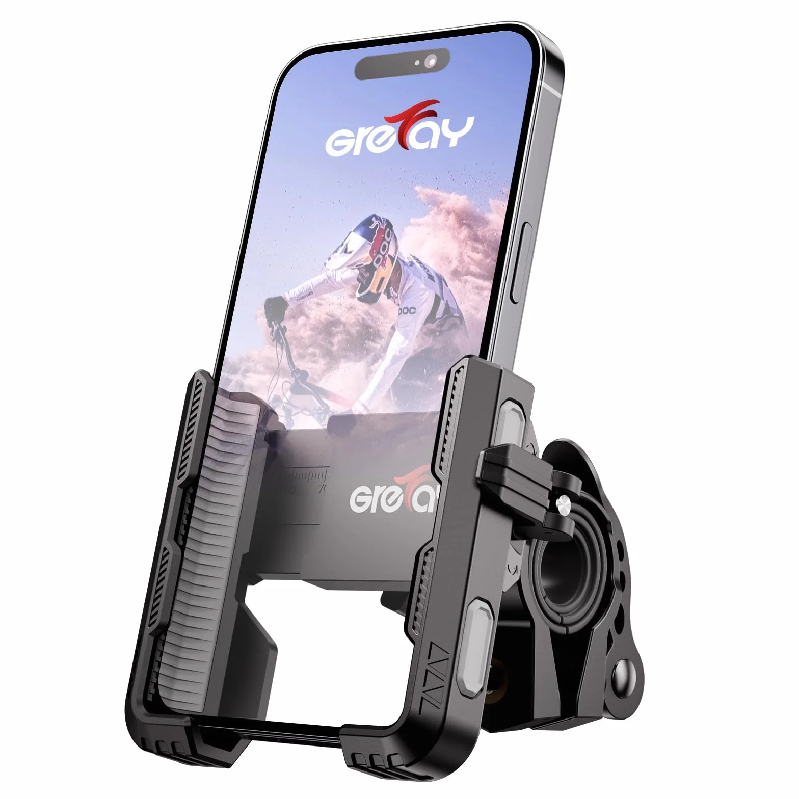 Grefay Uchwyt na Telefon Rowerowy (Szybki Demontaż 1S) Uchwyt Telefon Motocyklowy z Obrotem 360 na Zewnątrz Uchwyt na Telefon na Kierownicę do Scooter do Smartfona 4.5-7.0