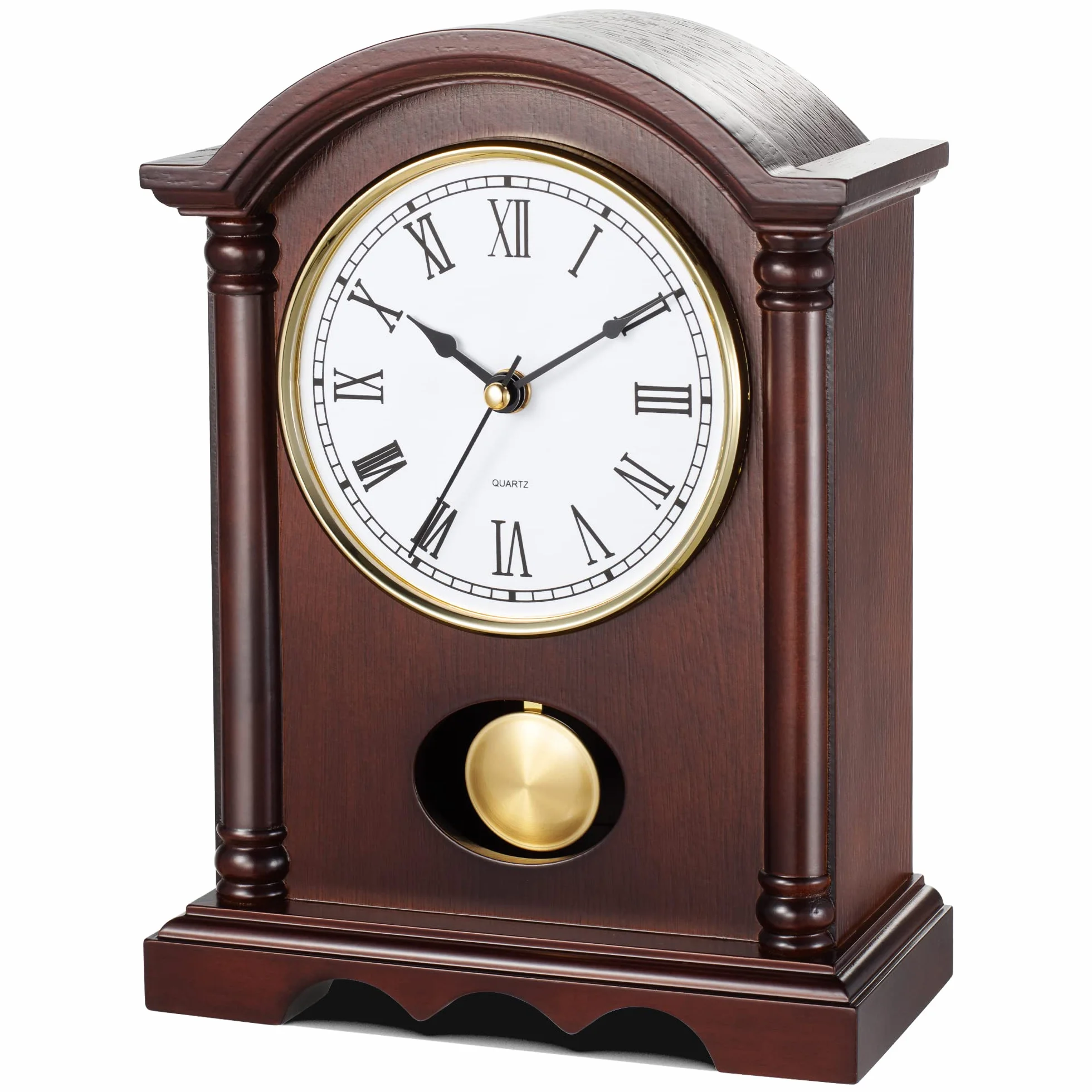 AYRELY® Pendule de cheminée Classique – Finition Bois élégante avec balancier doré, Horloge à Poser Vintage pour Salon, Chambre ou décoration de Maison de Campagne