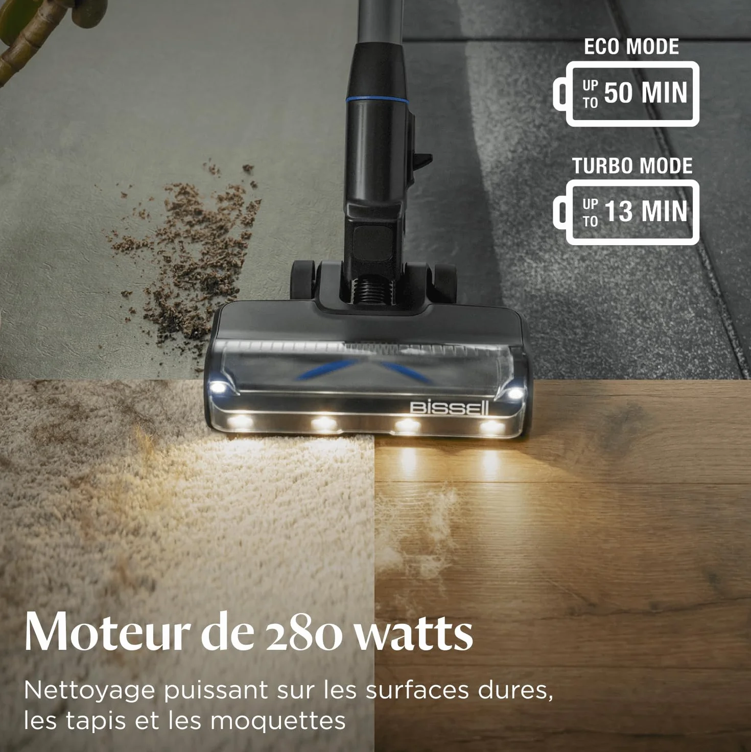 Bissell PowerClean FurGuard, Aspirateur Balai sans Fil, 280W, Brosse Autonettoyant, Éclairage FurFinder, Aspirateur sans Fil, Autoportant, Filtre HEPA, 2500 mAh Batterie Amovible, 50 Min, 4091N