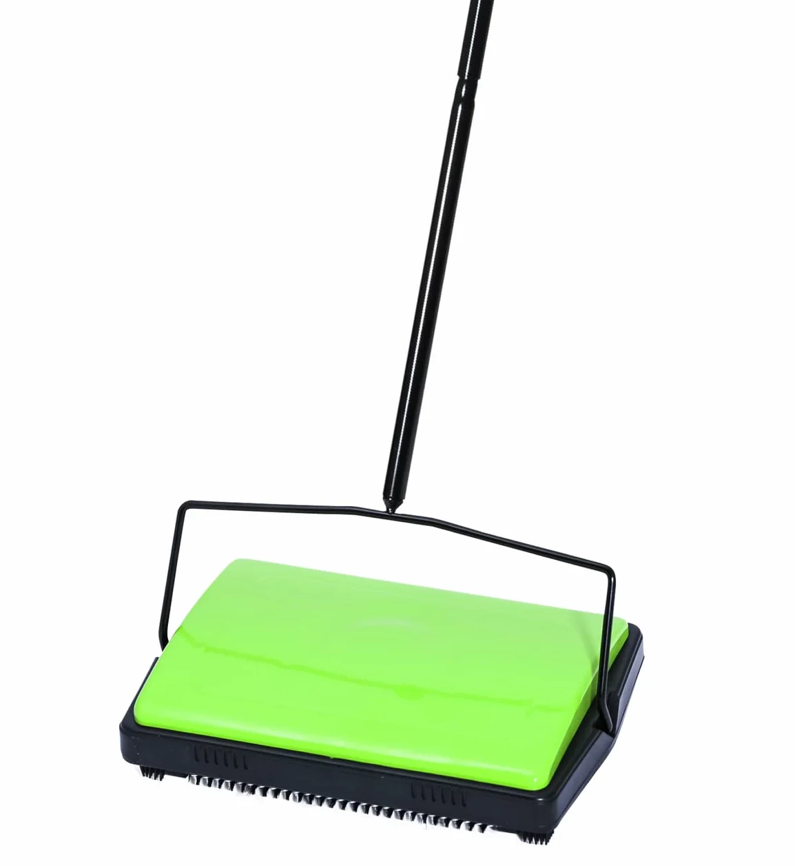 WENKO Balai mécanique Vert pour Tapis | Ramasse poussière | Fonctionne sans électricité et sans Bruit | Manche en métal | 28 x 105 x 19 cm | Noir et Vert