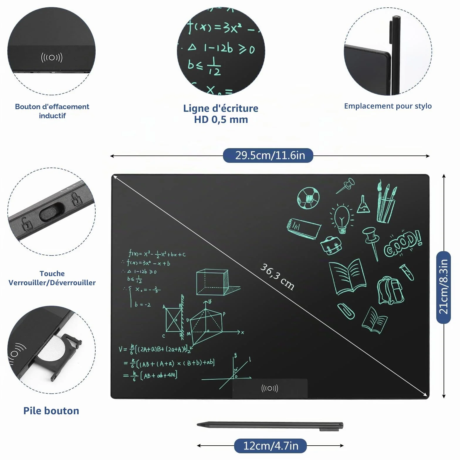 Tablette d'écriture LCD 14,3 Pouces Réutilisable Ardoise Électronique pour Bureau
