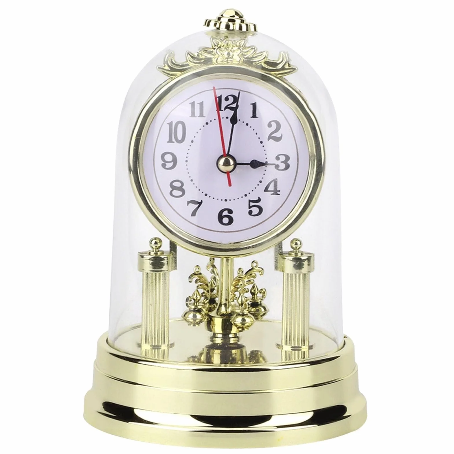 EPASHA Horloge de Cheminée Vintage Silencieuse avec Couvercle en Verre Dôme, Piles, Antique de Table 11 x 17 cm Or