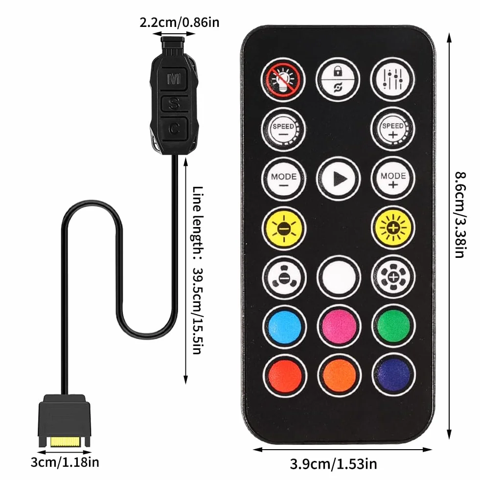 ARGB kontroler z pilotem zdalnego sterowania, 5 V, 3-pinowy kontroler SATA Power RGB, pilot zdalnego sterowania, przełącznik RGB Fan Hub do wentylatorów DIY, sterowanie oświetleniem i listew