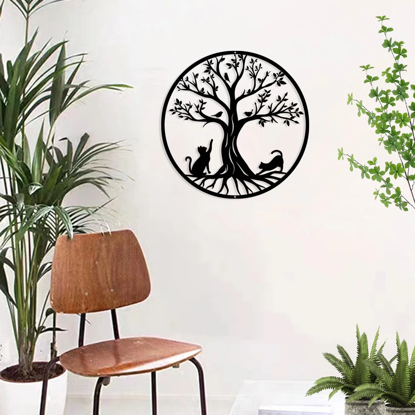 Arbre de vie en métal Décoration Murale Chats Noir 30cm