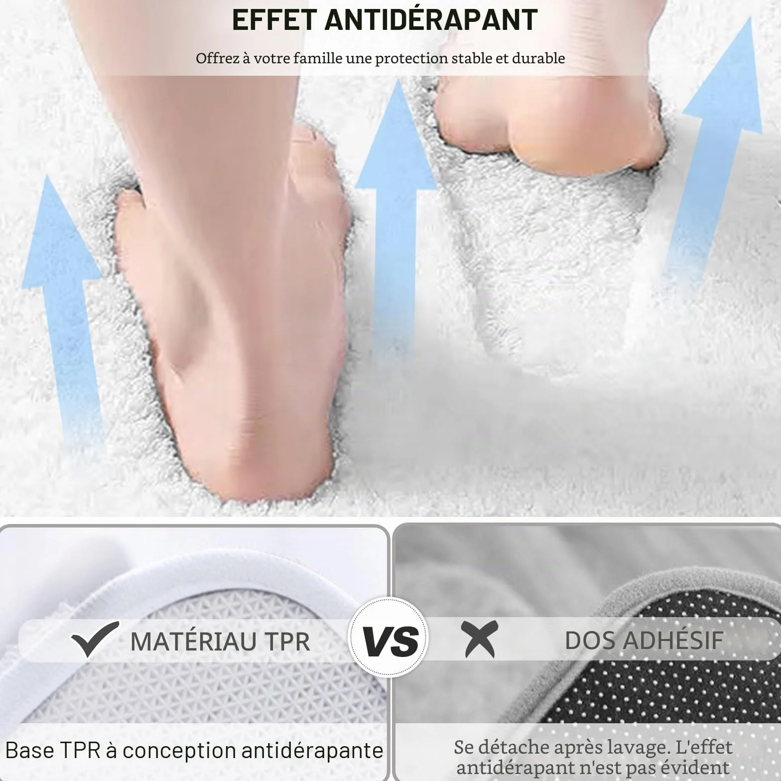 Tapis de bain antidérapant microfibre 50x80 cm blanc