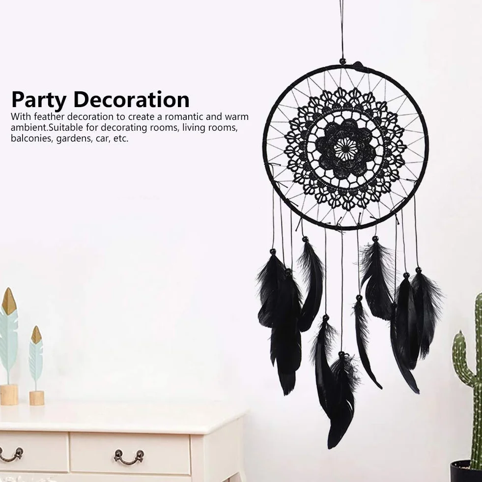 Joyzan Attrape Rêves Fait à la Main Arbre de Vie Plumes Murale Cadeau Coton Naturel Noir Art Décor Mural