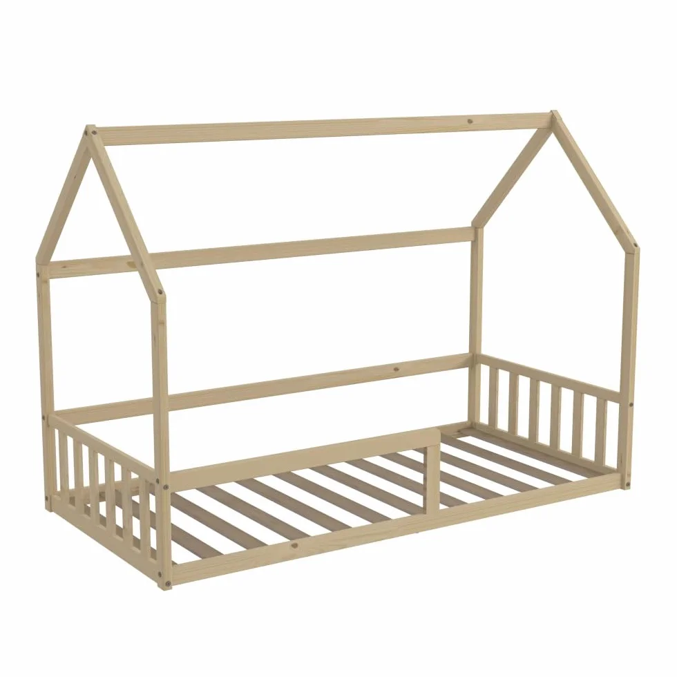 WEBER INDUSTRIES Lit cabane Nemo 90x190 + 1 sommier + barrière/Naturel