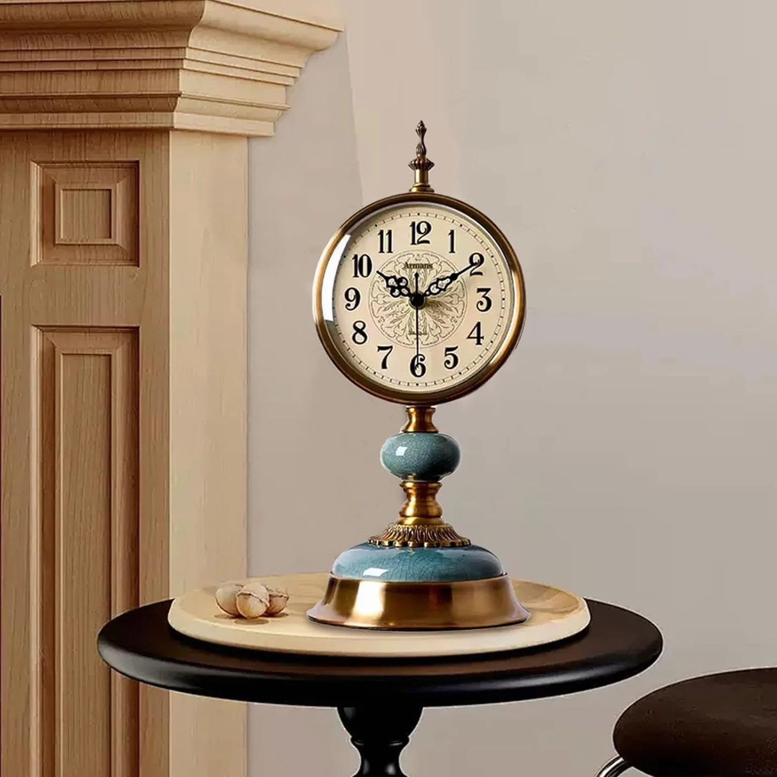 Horloge De Table Vintage en Laiton Silencieuse Antique pour Salon