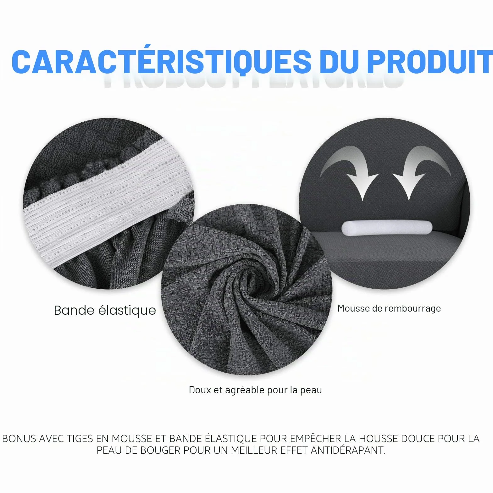 Housse de canapé 3 Places élastique antidérapante gris foncé MAXIJIN