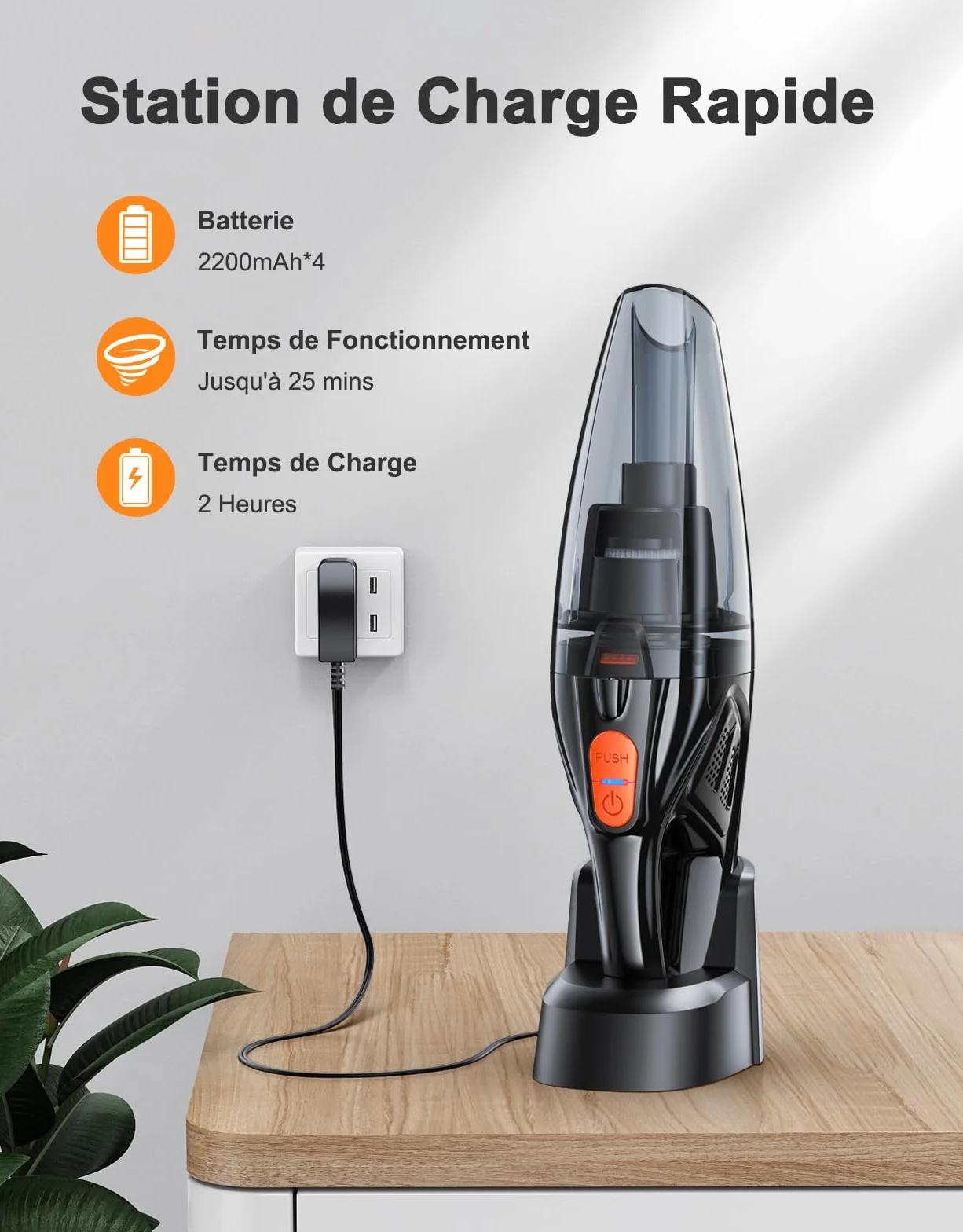 Aspirateur à Main, Rechargeable 9KPA Aspirateur Voiture Puissant sans Fil avec [Socle Charge Rapide & Lumière LED], 2 Filtres HEPA, Aspirateurs de Table pour Canapé/Maison/Tapis/Escaliers