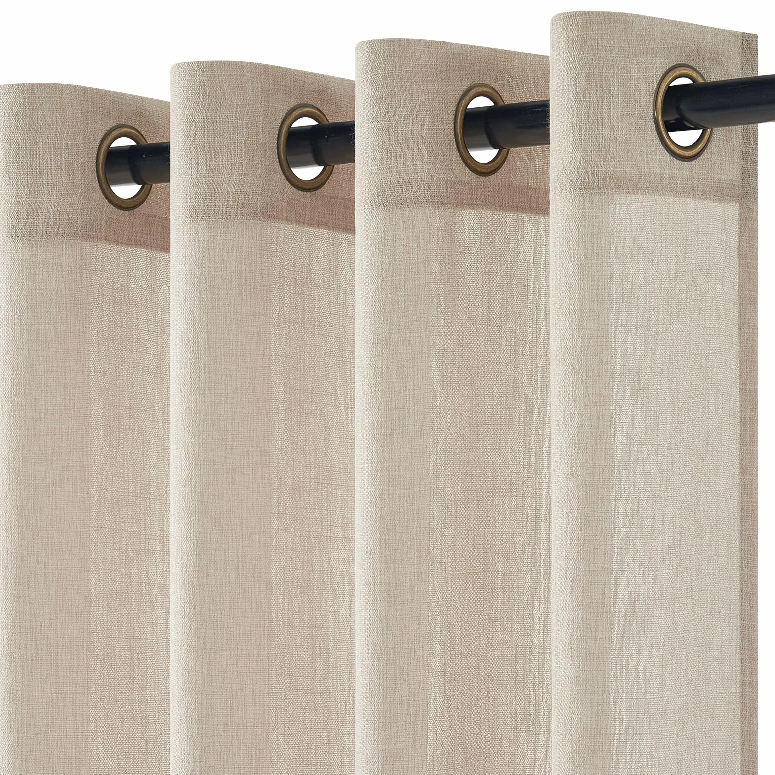 Topfinel Rideau Voilage Lin Beige 140x225cm Voilage Salon Chambre Boho Translucides Draperies Intérieurs 2pcs