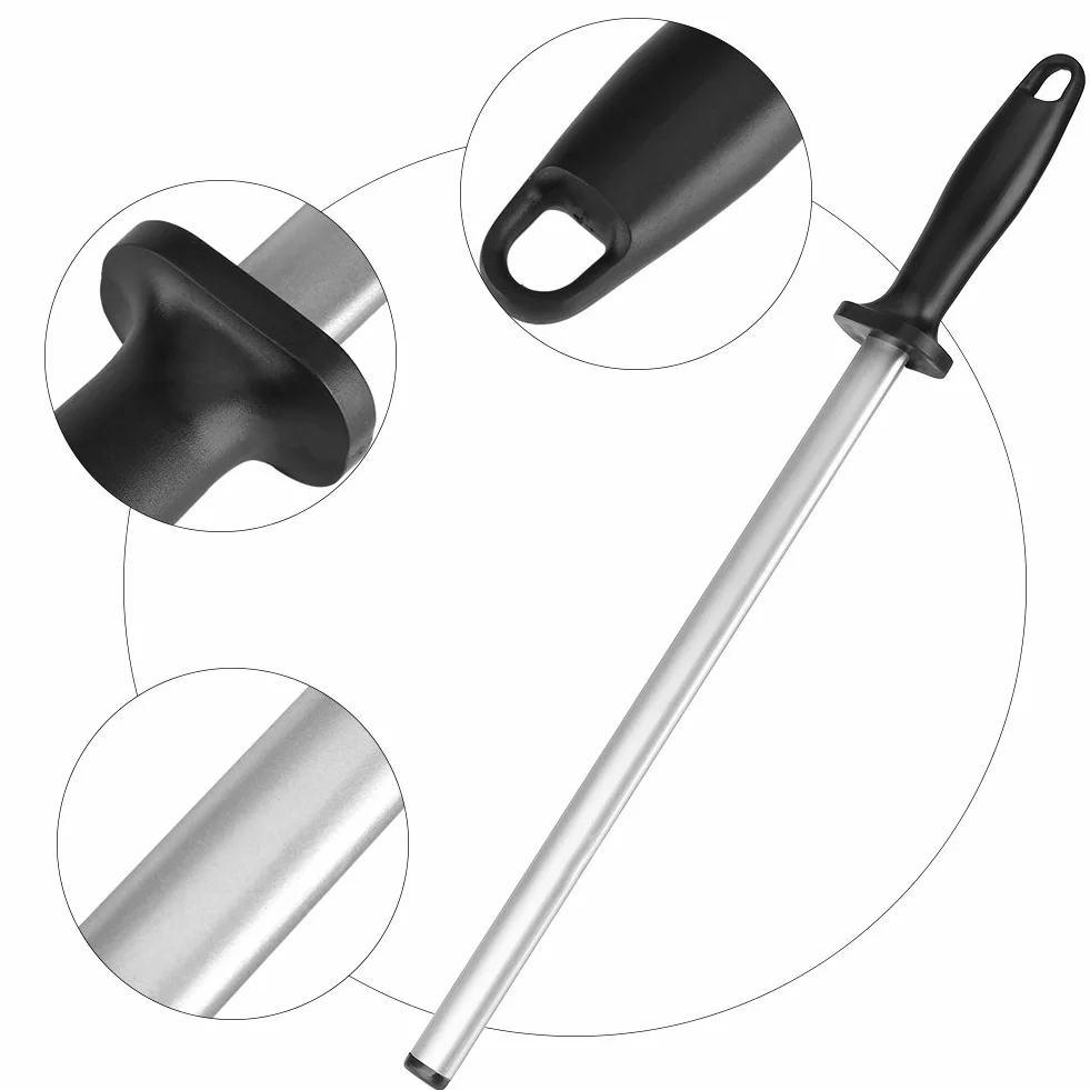 Fusil à Aiguiser Diamant Grain 30 cm, Aiguiseur de couteaux en acier 600 grains Aiguiseur à Couteaux Diamant Bâton à aiguiser affiloir avec poignée pour la cuisine et la chasse