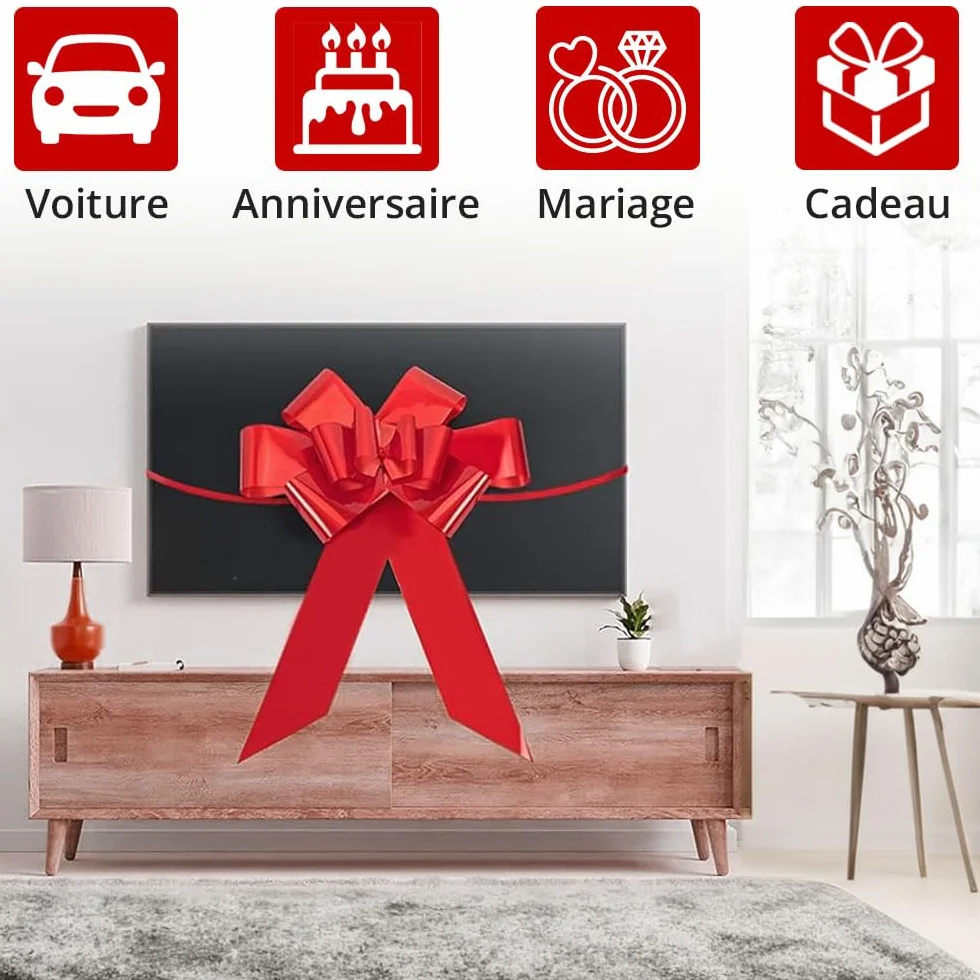 Jonami Noeud Cadeau Grand pour Voiture, Noeud Géant Rouge ø 58 cm pour 18 Anniversaire ou Voiture XL