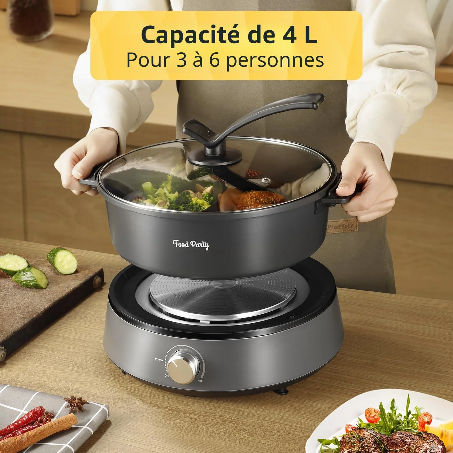 Food Party Hot Pot Electrique Appareil Fondue Chinoise 4L 220V 1350W Shabu SHabu Hotpot avec Diviseur Wok Electrique