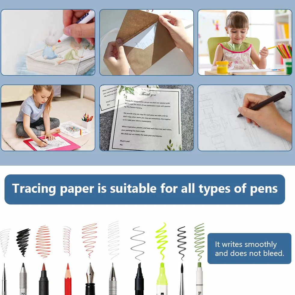 APXEL Feuille Calque Papier A4 100 PCS Transparent Dessin 63 g/m²